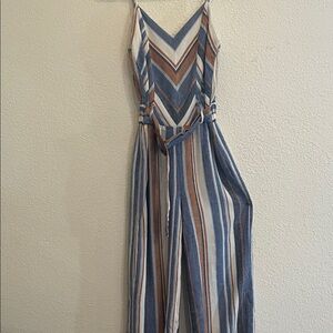Monteau Blue and Brown Striped Midi Dress
